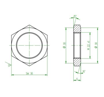 SECHSKANTMUTTER FLACH M22X1-A2